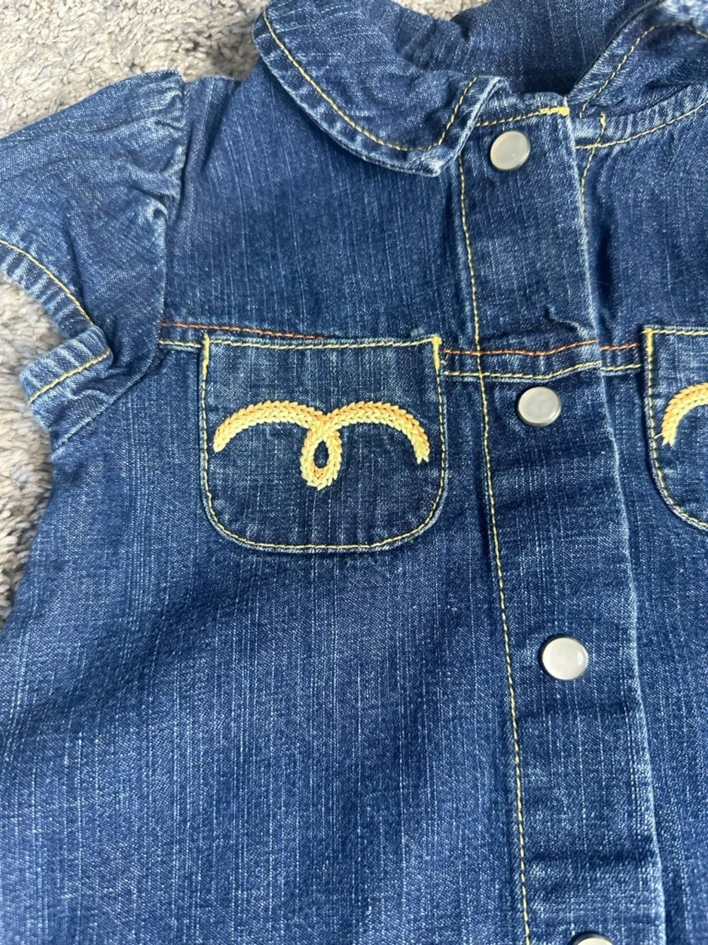 Gymboree Vintage 2006 Denim Button-Front Dress 18-24 mo Jean Yellow bows western
